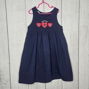VTG 90s Osh Kosh B'gosh Blue Jumper Dress with Folk Art Hearts & Flowers, sz 6X